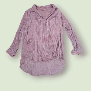 Free People Pink White Striped Marine Front Pockets Boho Cottagecore Tunic sz SP